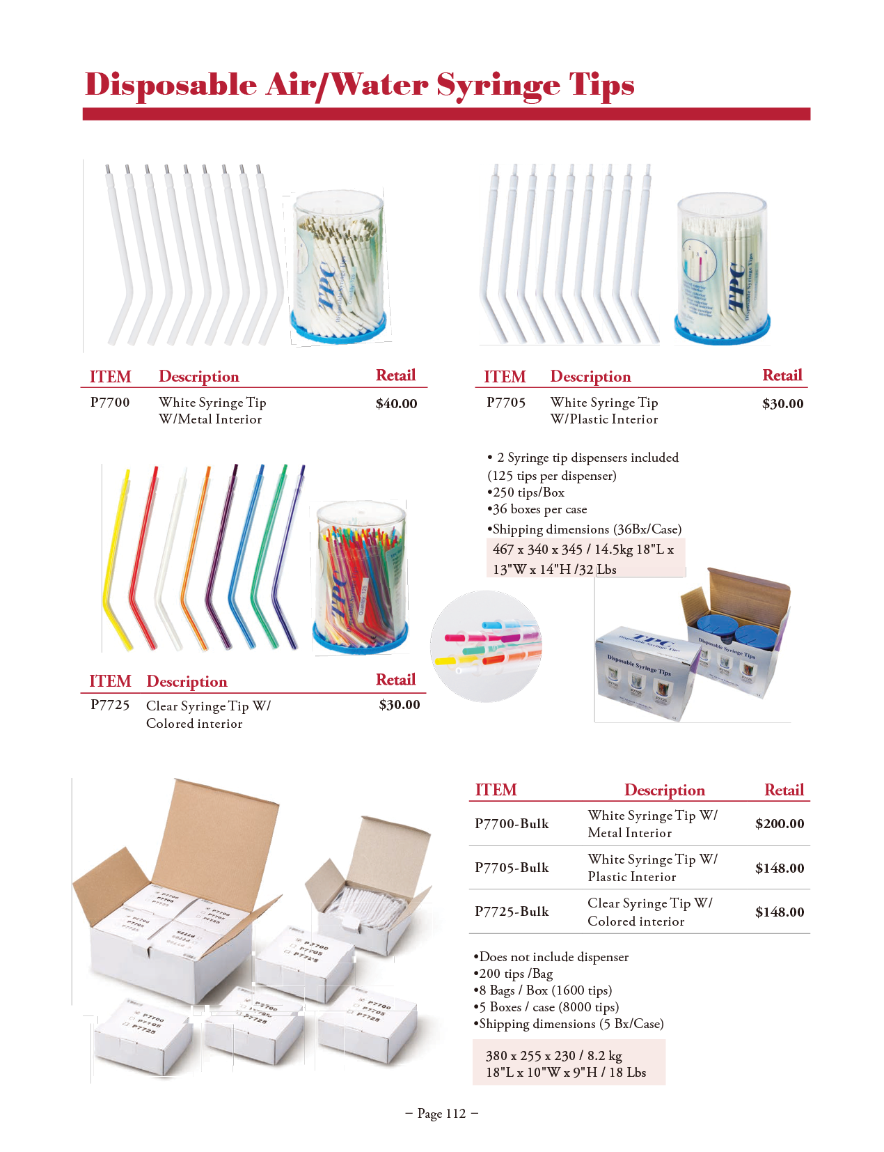 TPC Disposable Air / Water Syringe Tips manufacturer specifications and options
