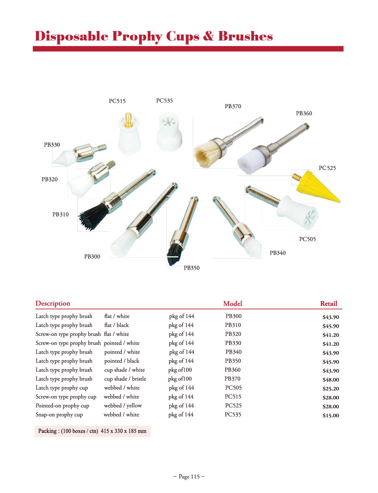 TPC Disposable Prophy Cups & Brushes manufacturer specifications and options