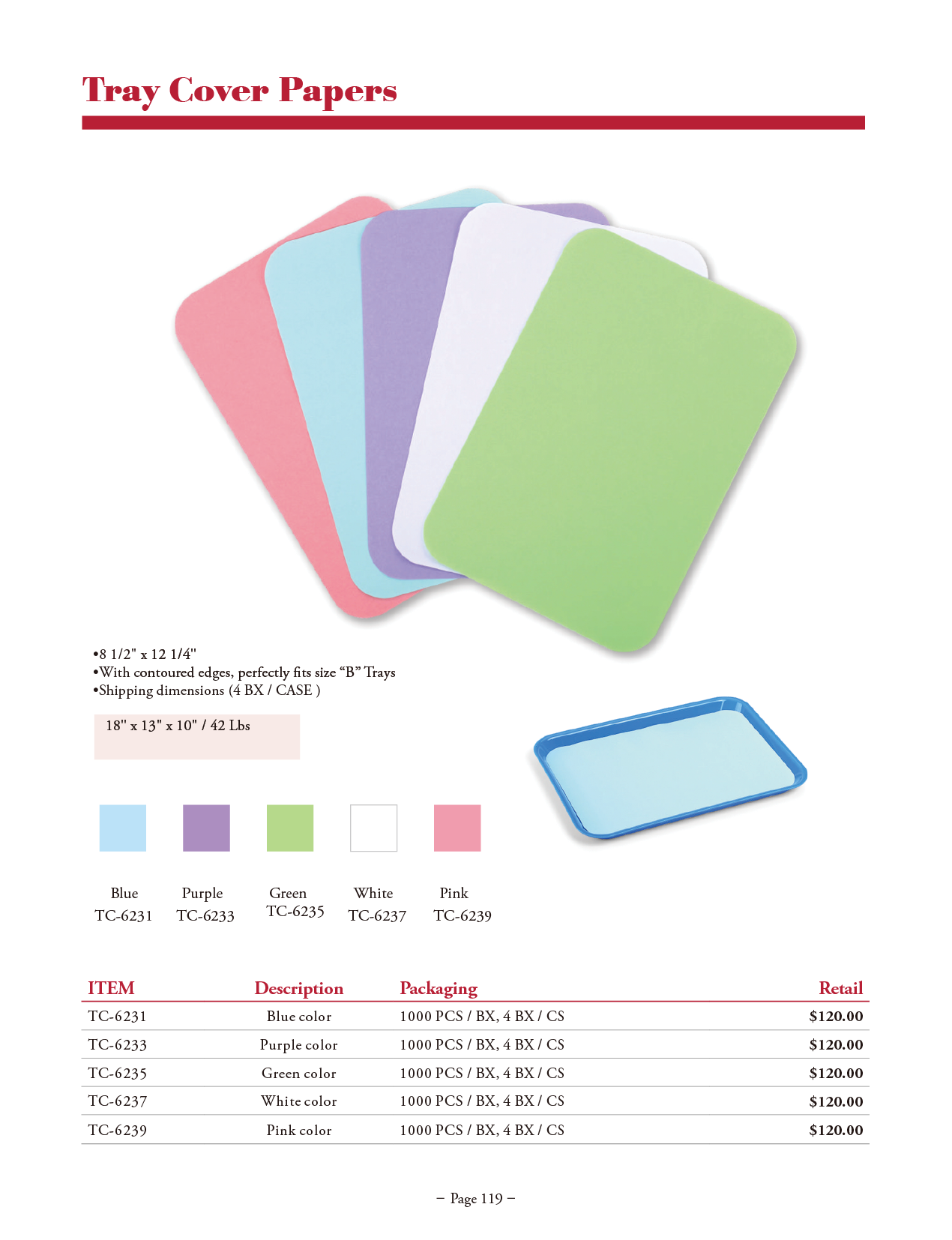 TPC Tray Cover Papers — 1000 Count manufacturer specifications and options