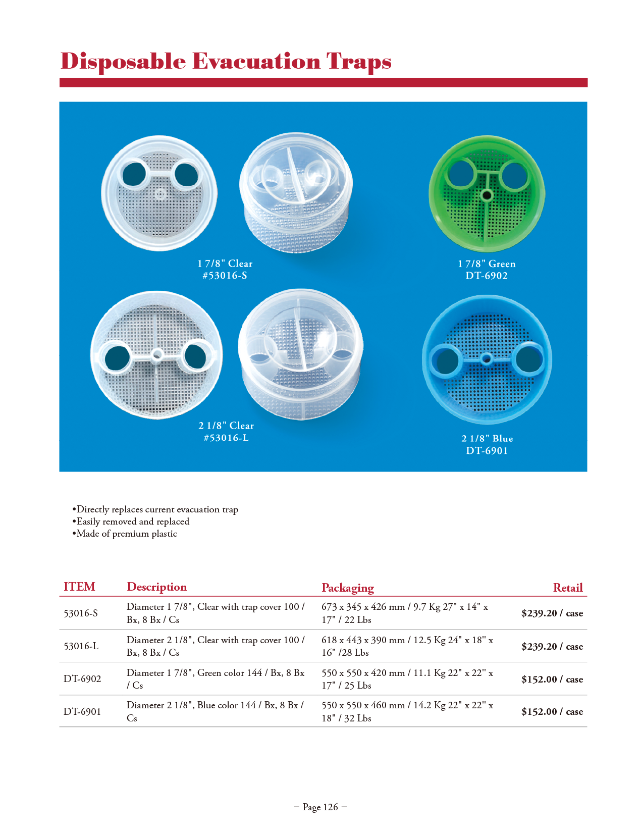 TPC Disposable Evacuation Traps manufacturer specifications and options
