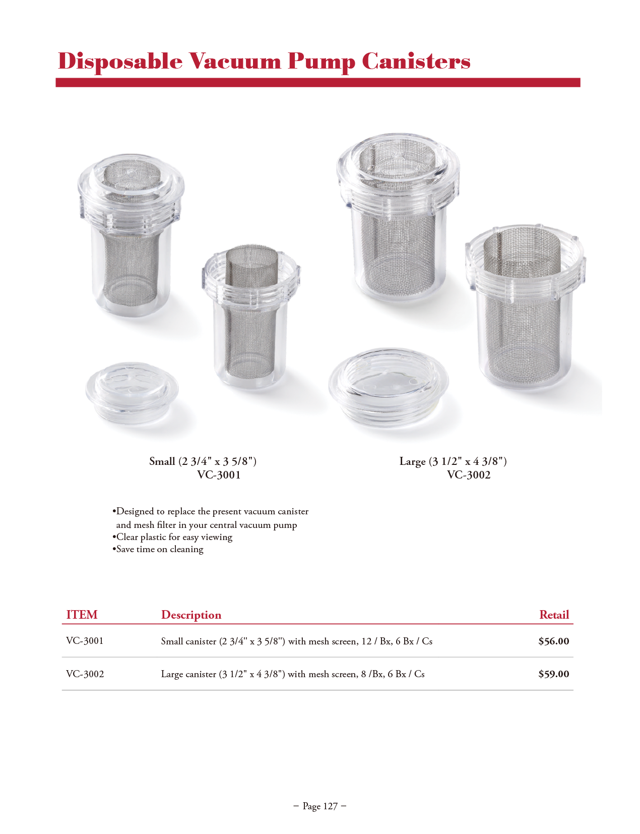 TPC Disposable Vacuum Pump Canisters manufacturer specifications and options