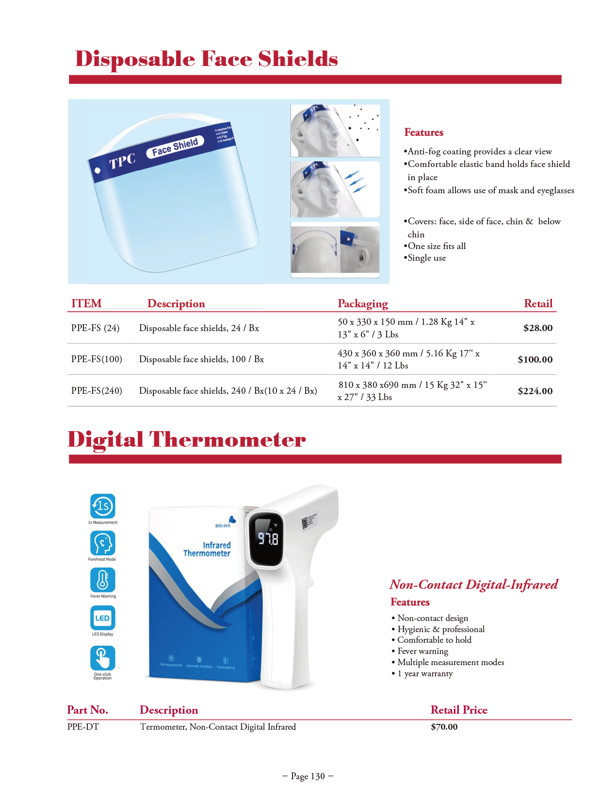 TPC manufacturer specifications and available options