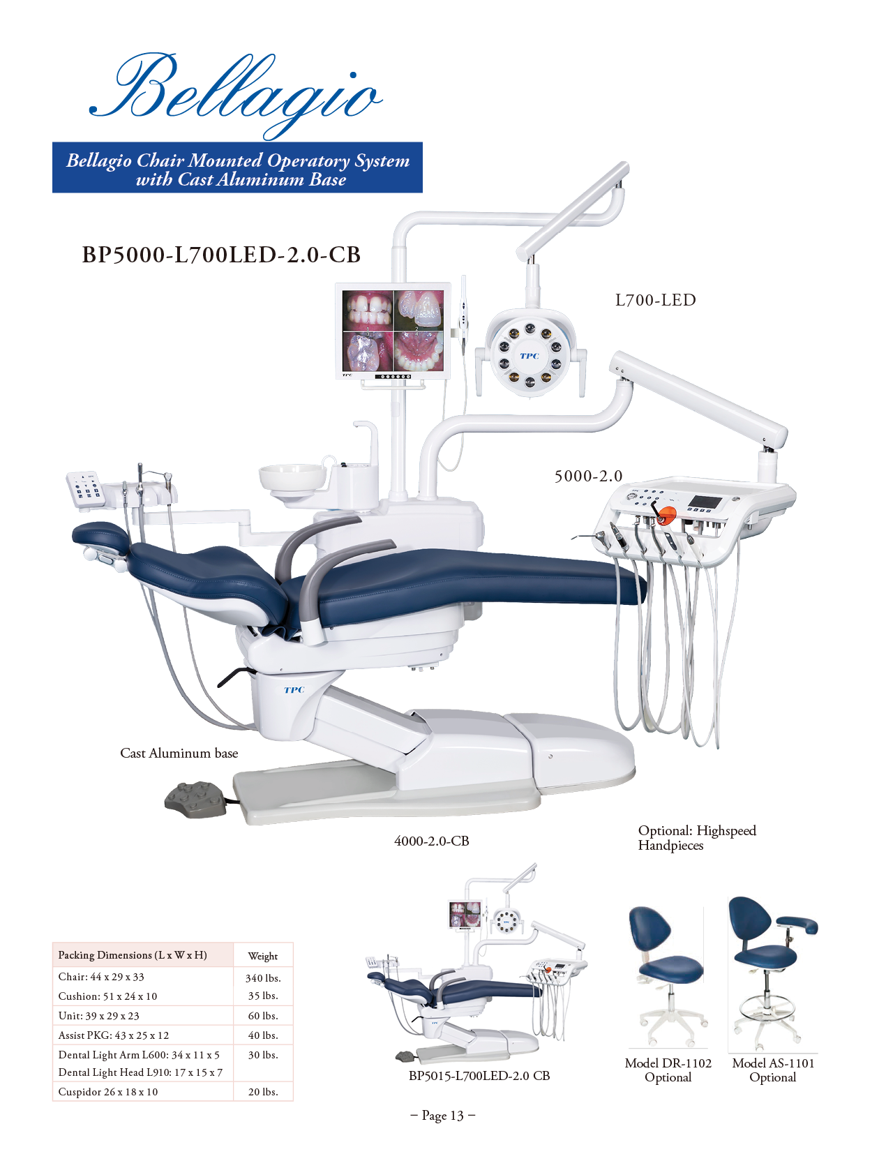 TPC Bellagio Operatory Package with Vivid LED — Cast Aluminum Base manufacturer specifications and options