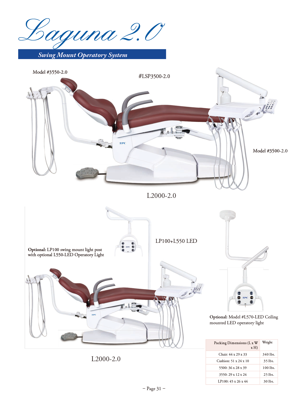 TPC Laguna 2.0 Swing Mount Operatory Package manufacturer specifications and options