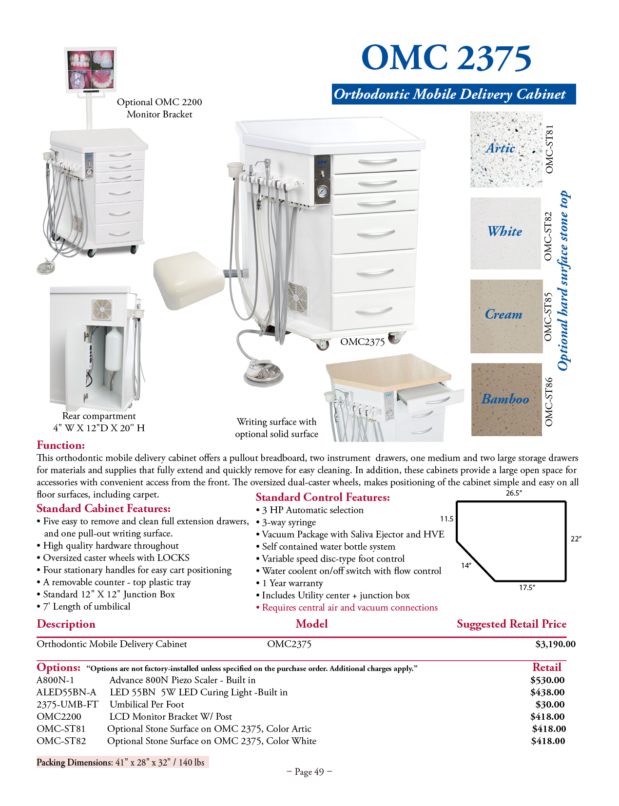 TPC manufacturer specifications and available options