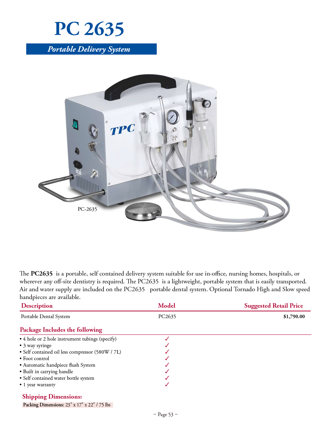 TPC manufacturer specifications and available options