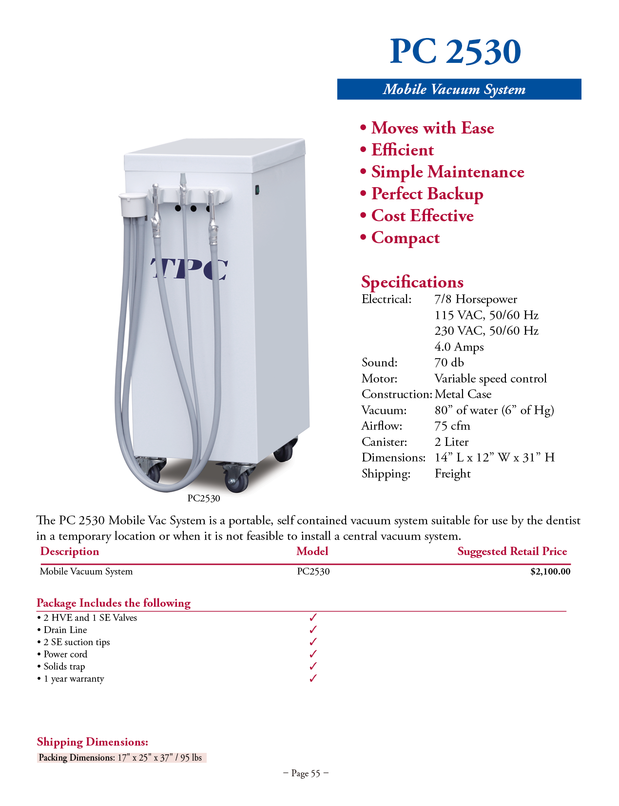 TPC manufacturer specifications and available options