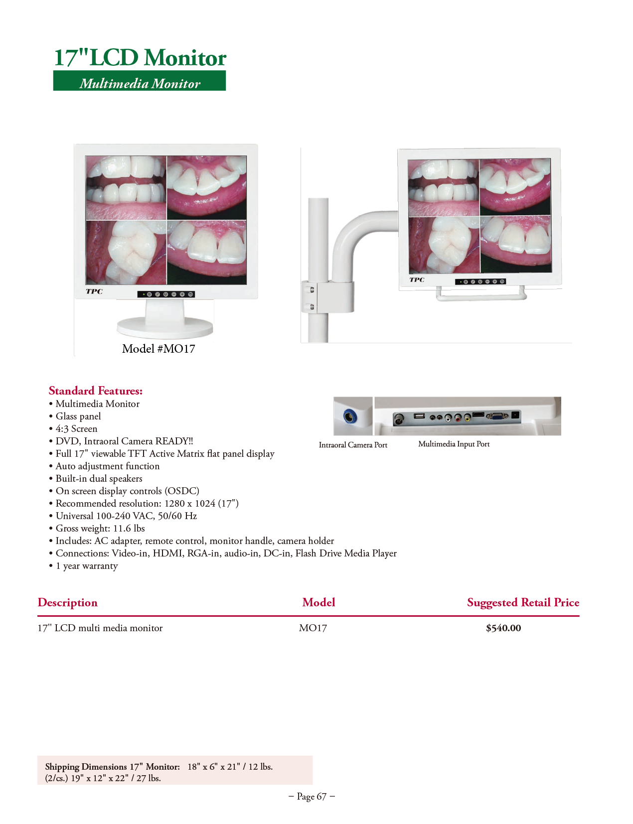 TPC manufacturer specifications and available options