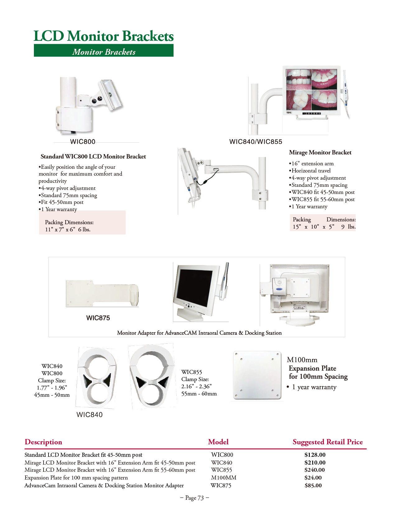 TPC manufacturer specifications and available options