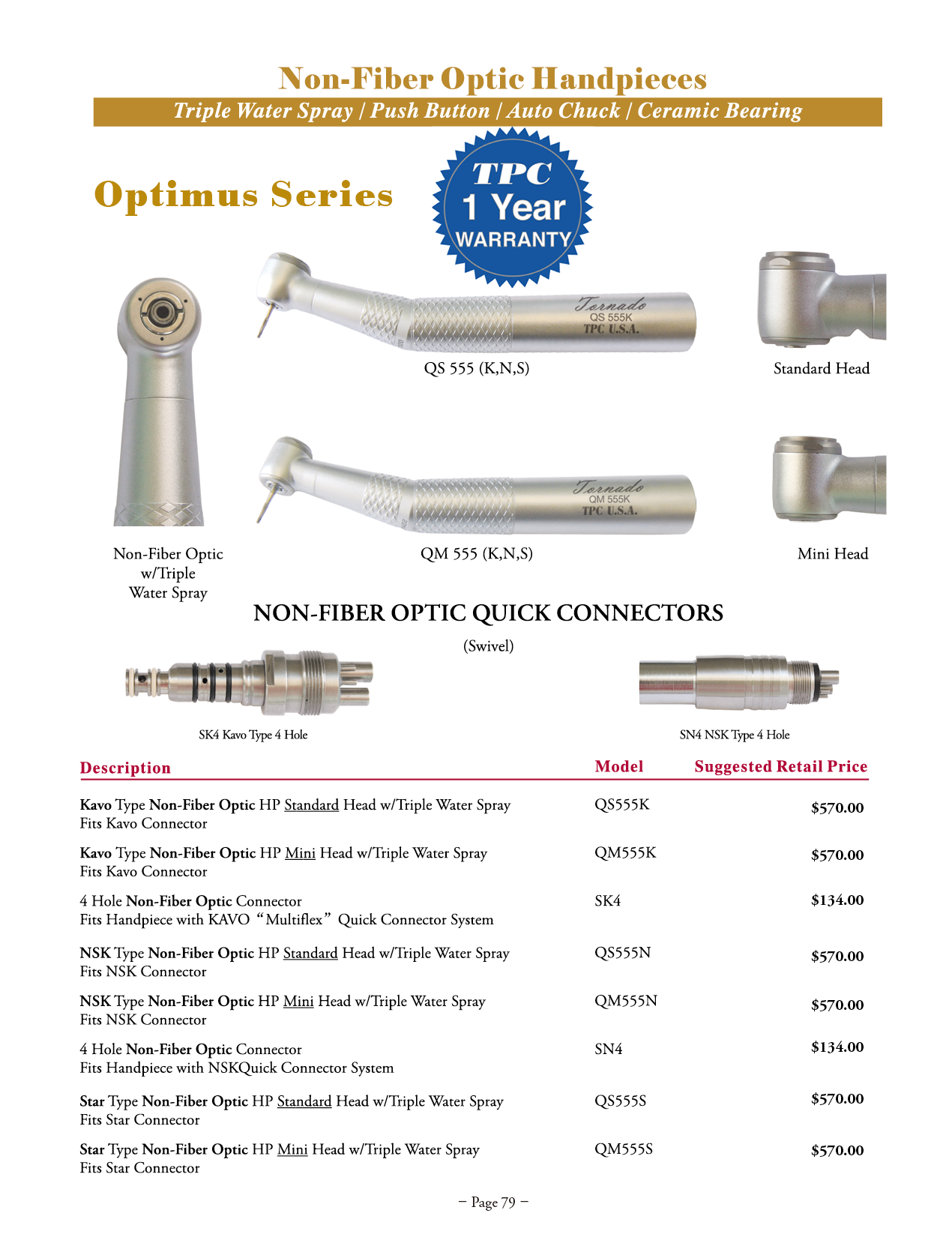TPC manufacturer specifications and available options