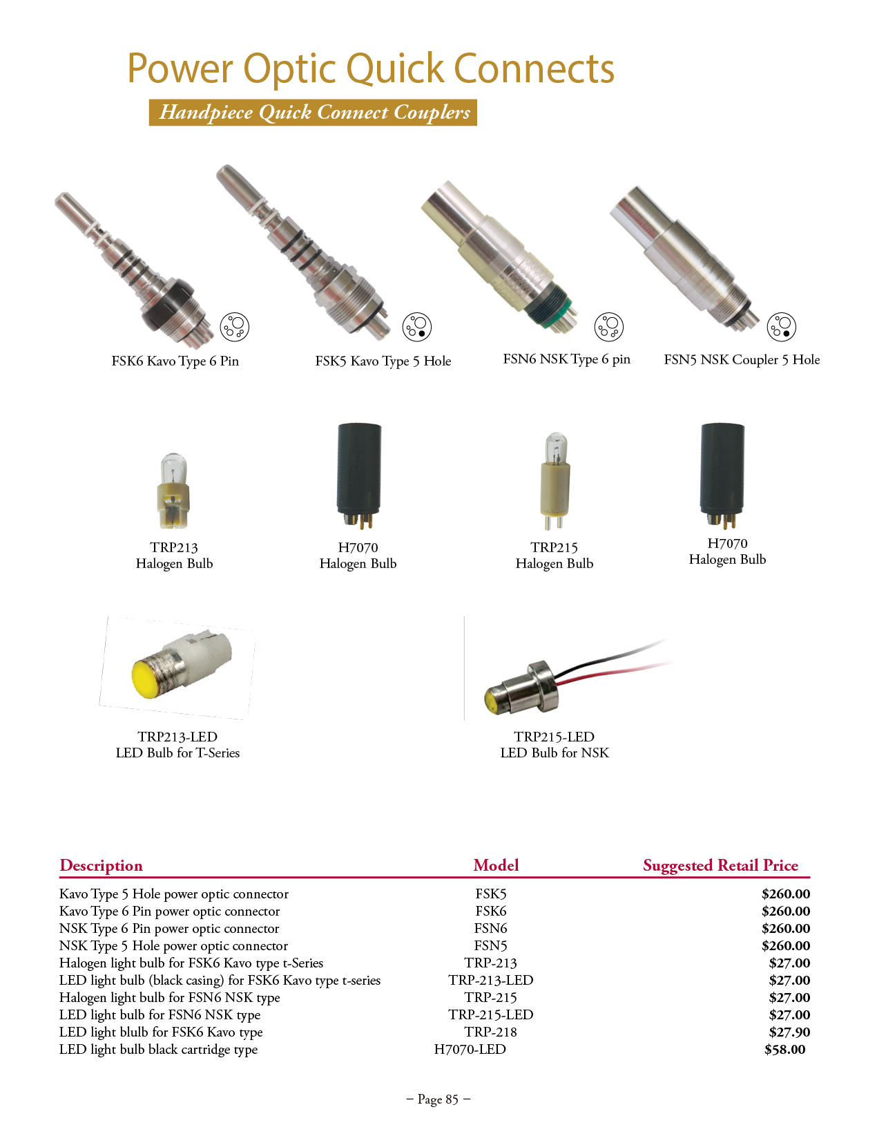 TPC manufacturer specifications and available options