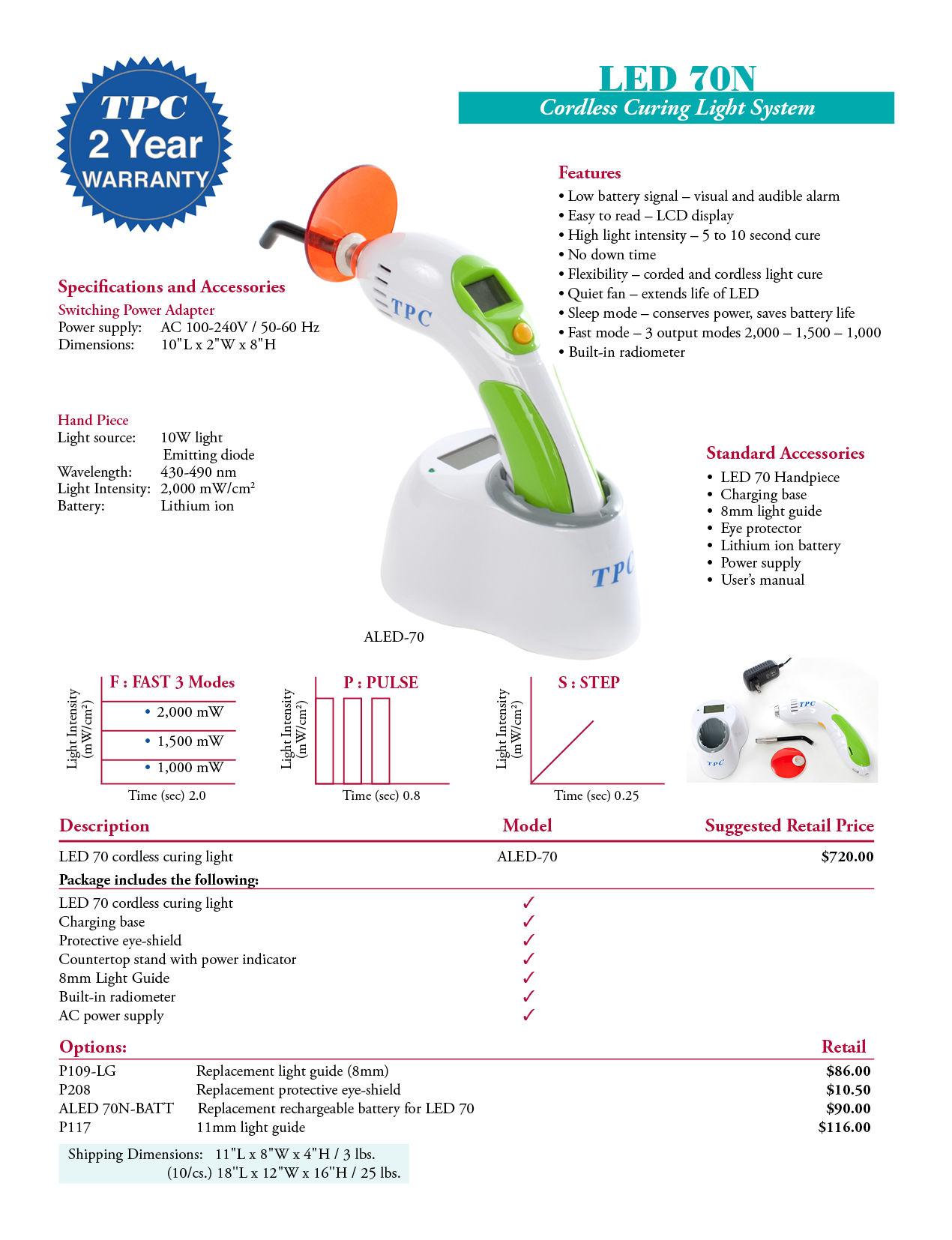 TPC manufacturer specifications and available options