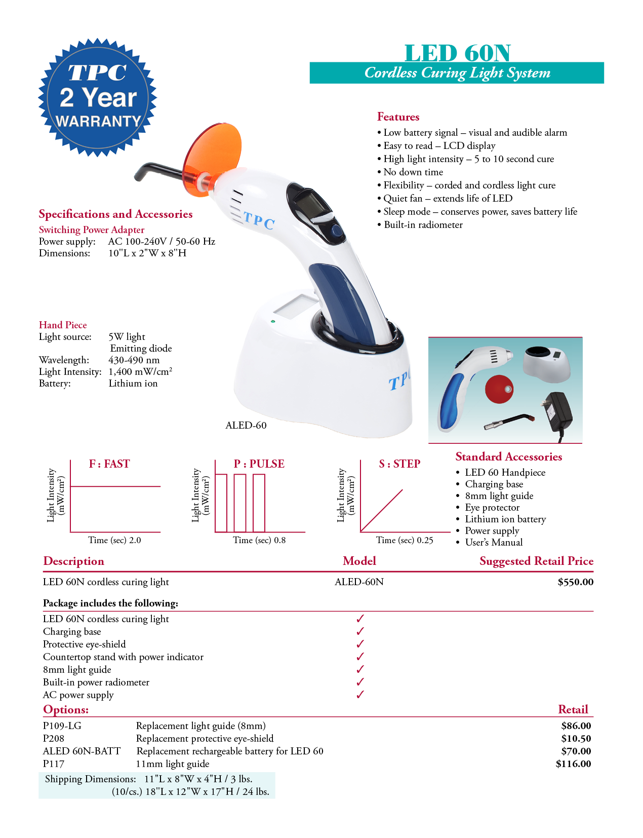 TPC manufacturer specifications and available options