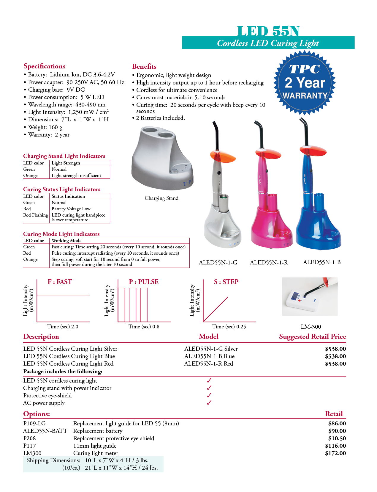 TPC manufacturer specifications and available options