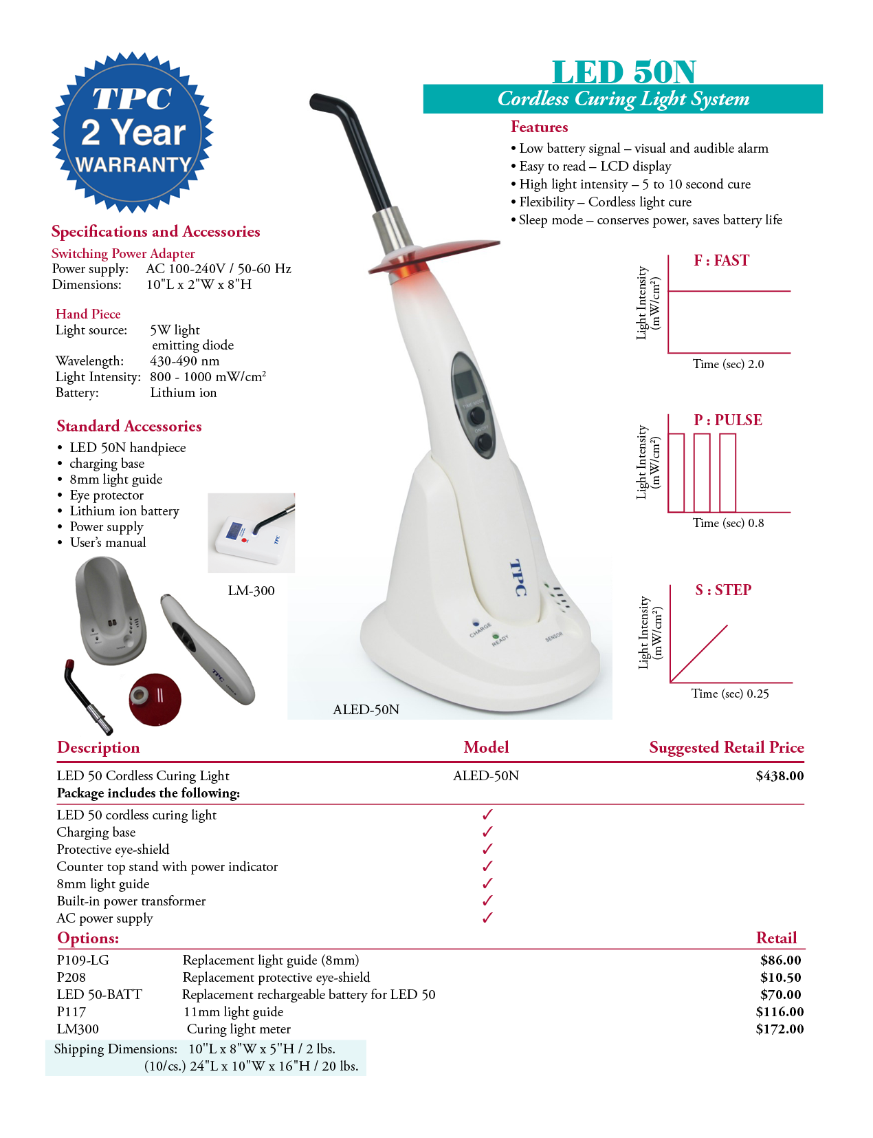 TPC manufacturer specifications and available options
