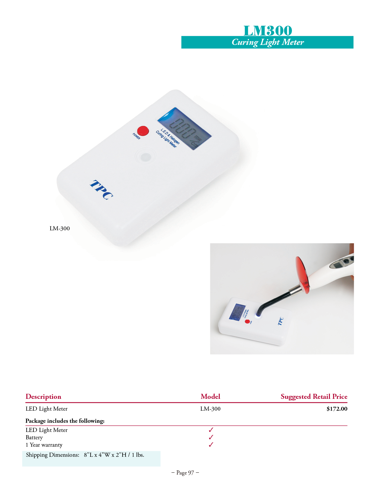 TPC LED Curing Light Meter manufacturer specifications and options